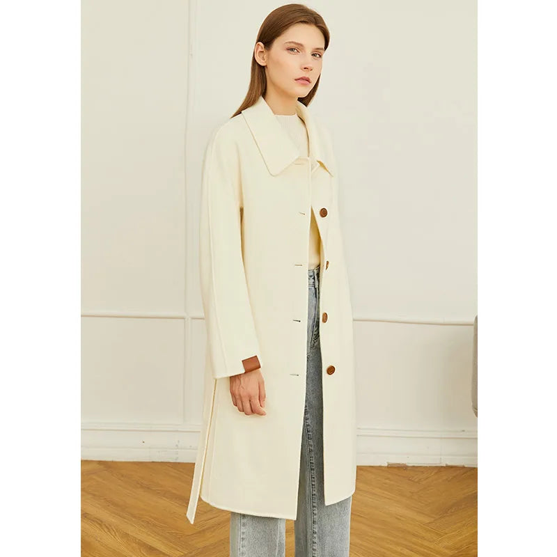 Damen Winter Mantel aus Wolle mit elegantem Einreiher und Taschen