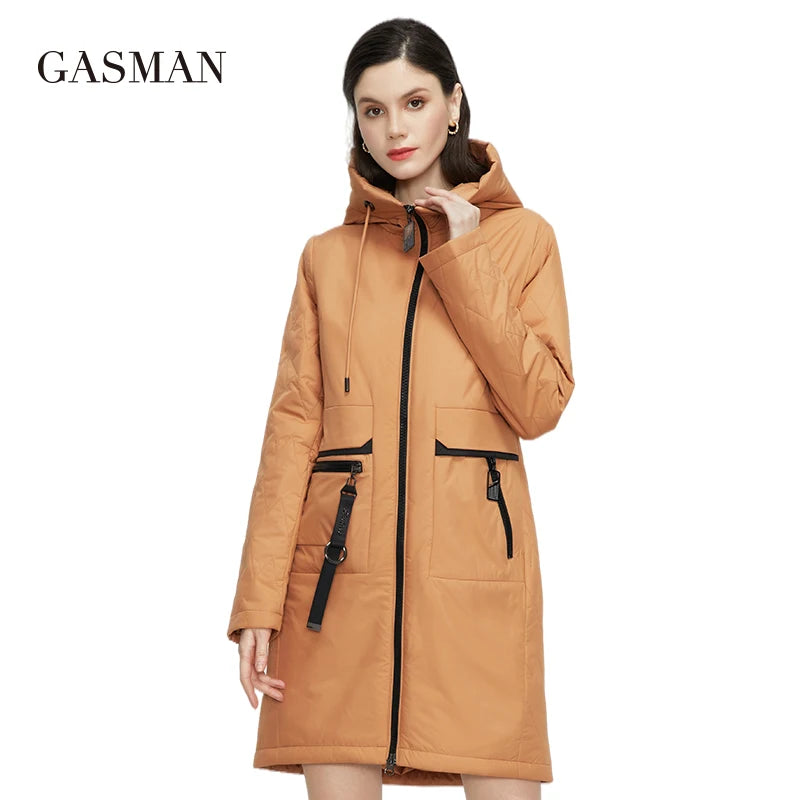 Dicke Damen-Winterjacke mit Kapuze und Reißverschluss – modischer Herbst-Parka in Unifarben