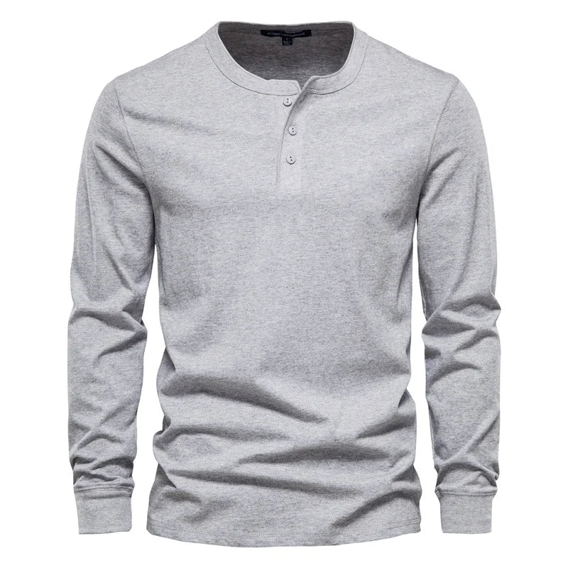 Herren Langarm T-Shirt mit Button-Down Kragen aus hochwertiger Baumwolle