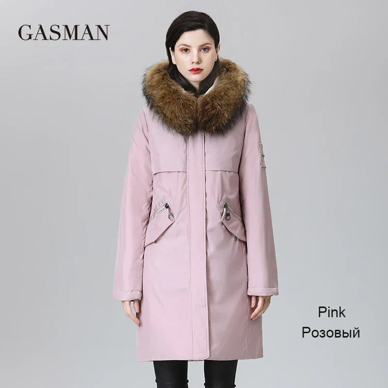 Kurze Damen-Daunenjacke mit Kapuze und Taschen – lässiger Parka in Übergröße