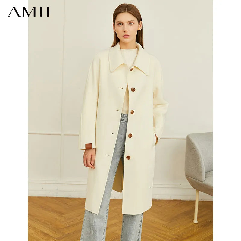Damen Winter Mantel aus Wolle mit elegantem Einreiher und Taschen