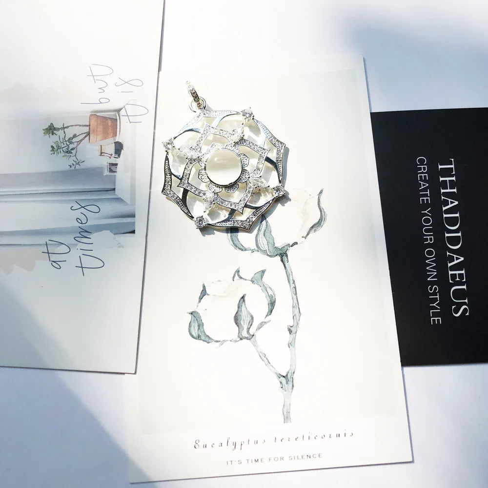 Damen-Charm-Anhänger weißer Lotus Vintage Seele aus Sterlingsilber