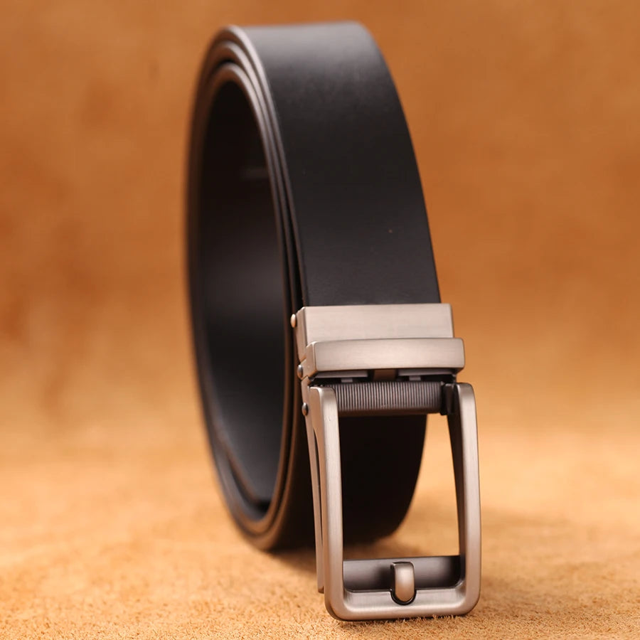 Herren Luxus Echtleder-Gürtel 3,5 cm Designer Automatik-Schnalle Business Rindsleder