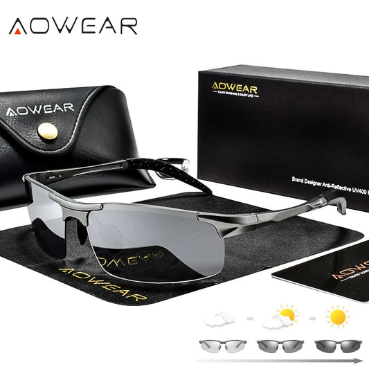 AOWEAR Aluminium Polarisierte Photochrome Sonnenbrille Männer Luxus Qualität Randlose Chameleon Gläser Männlichen Tag Nacht Fahren Sonnenbrille