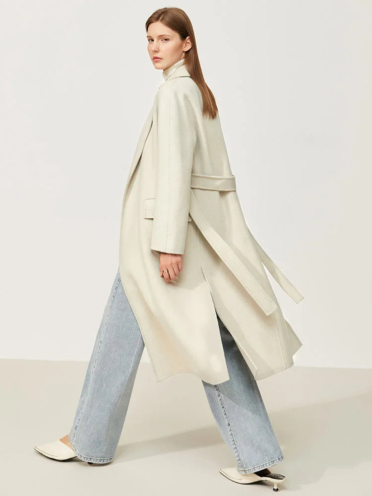 Damen Wollmantel aus 100 Prozent Wolle mit eleganter doppelter Seite und Taschen