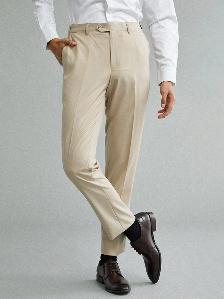 Herrenanzüge aus 65 % Wolle, Khaki, lässig, schmal, Übergröße 42, Hochzeit, Bräutigam, Freizeitkleidung, Business-Mann-Hose