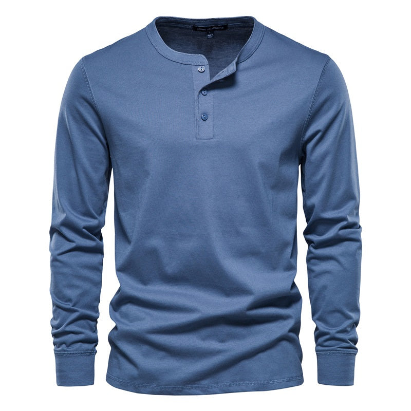 Herren Langarm T-Shirt mit Button-Down-Henley-Kragen aus hochwertiger Baumwolle