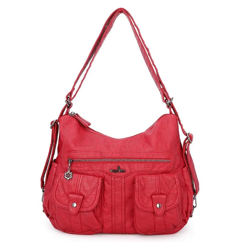 Damen-Schultertasche Aus Weichem PU-Lederimitat Mit Innenfach Und Reißverschluss Alltag Und Shopping