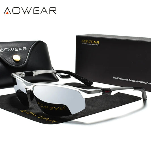 AOWEAR Luxus Qualität Randlose Spiegel Sonnenbrille Männer Polarisierte Sport Im Freien Sonnenbrille Retro UV400 Anti-glare Fahren Sonnenbrille