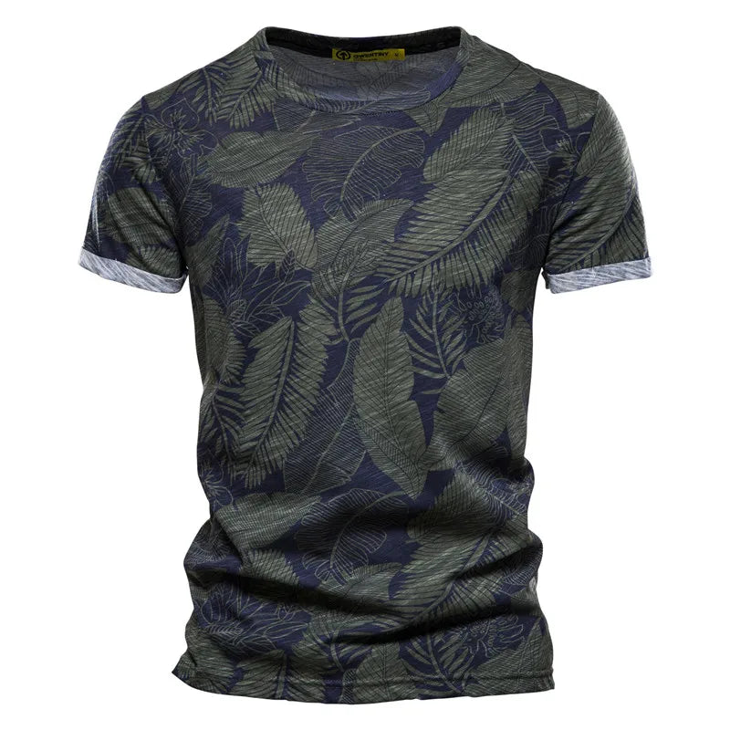 Herren T-Shirt im Hawaii-Stil aus 100 Prozent Baumwolle mit Oansatz Druck