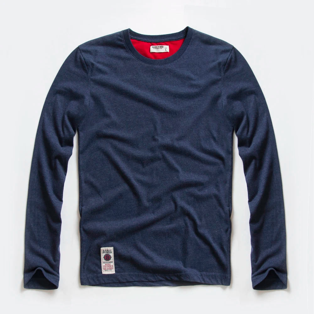 Herren Langarm T-Shirt aus Baumwolle in einfarbigem Design für Frühling und Herbst