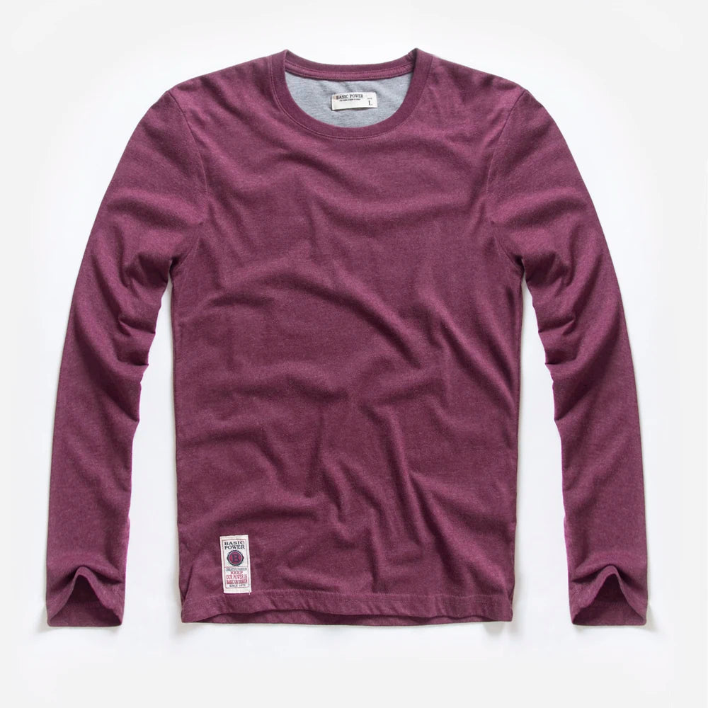 Herren Langarm T-Shirt aus Baumwolle in einfarbigem Design für Frühling und Herbst