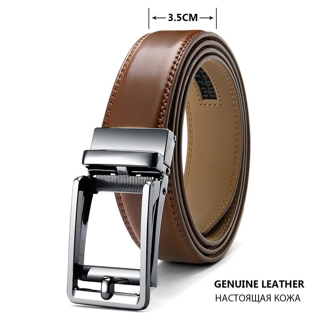 Herren Echtleder-Gürtel Luxus 3,5 cm Automatik-Schnalle Rindsleder Verstellbar