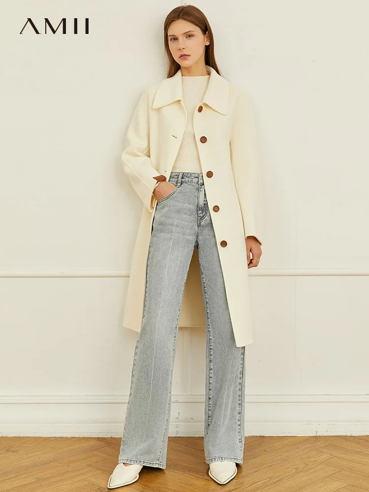 Damen Winter Mantel aus Wolle mit elegantem Einreiher und Taschen