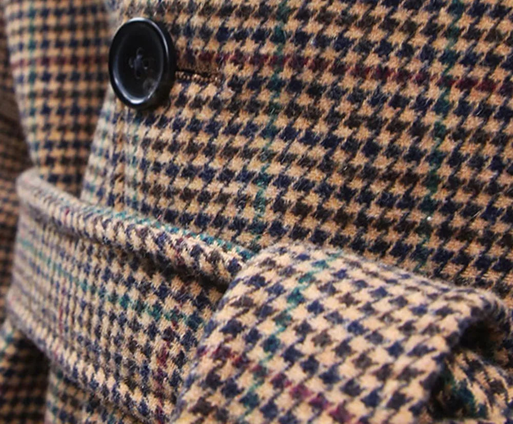 Herren Balmacaan-Mantel aus Tweed mit Hound's Tooth und Windjacke-Funktion