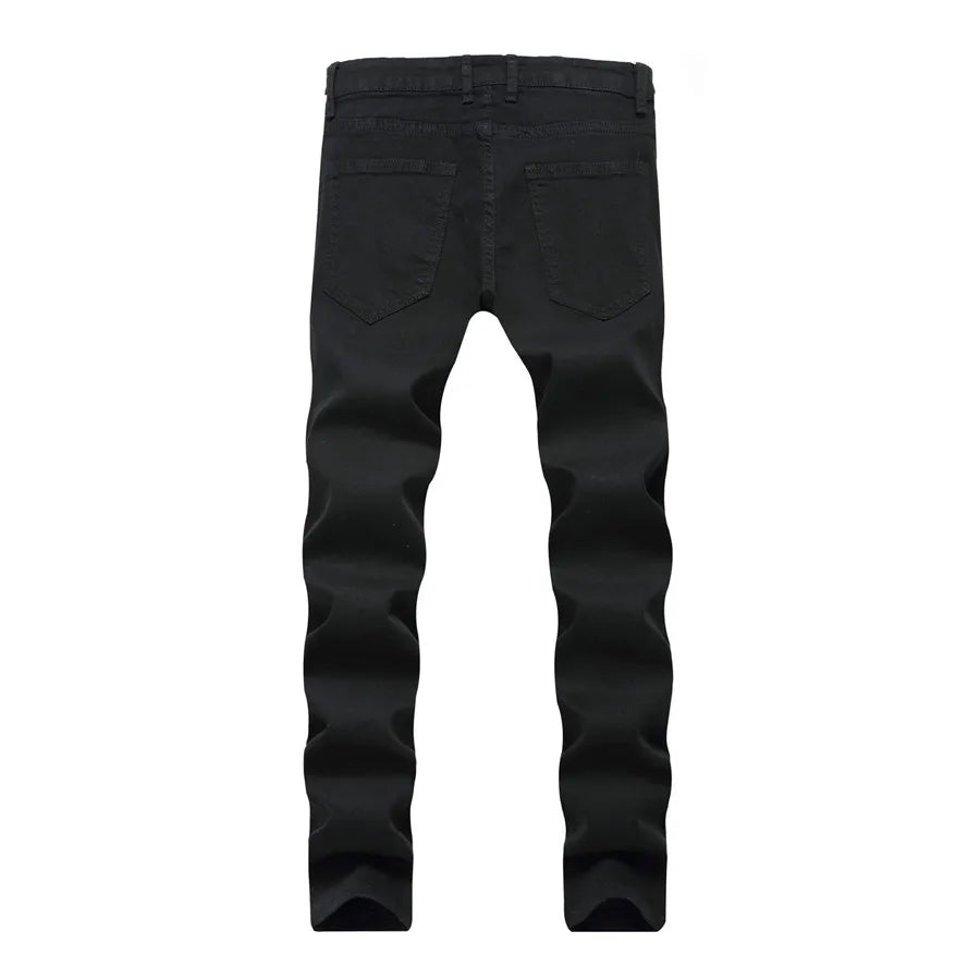 Herren Jeans mit zerrissenen Details und bestickten Rosen im Skinny-Stil