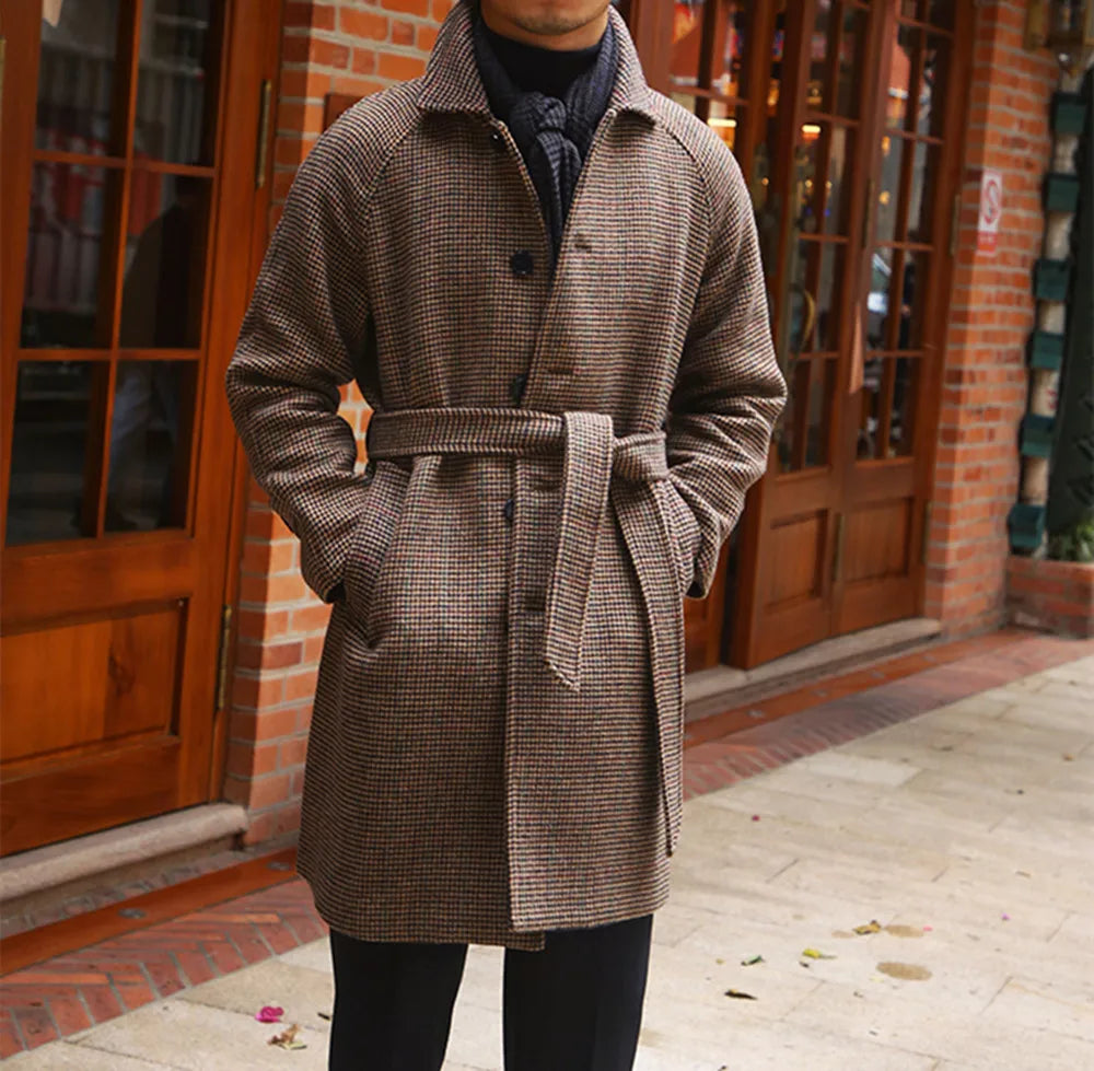 Herren Balmacaan-Mantel aus Tweed mit Hound's Tooth und Windjacke-Funktion