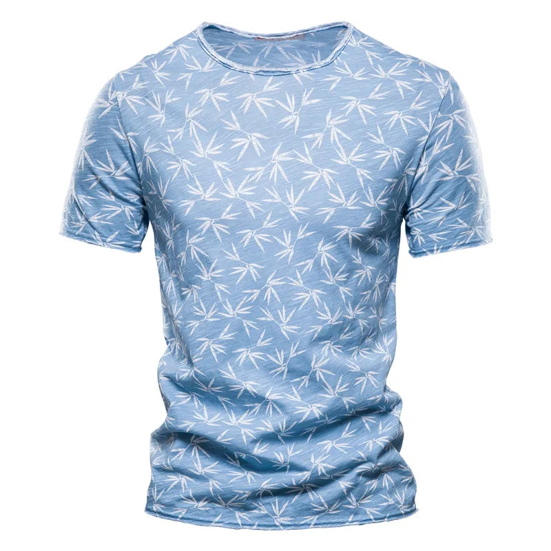 Herren T-Shirt im Hawaii-Stil aus 100 Prozent Baumwolle mit Oansatz Druck