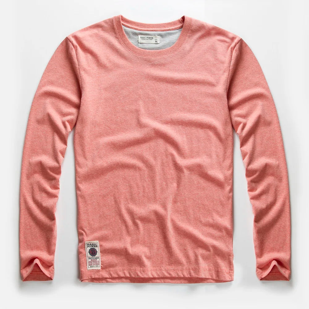 Herren Langarm T-Shirt aus Baumwolle in einfarbigem Design für Frühling und Herbst