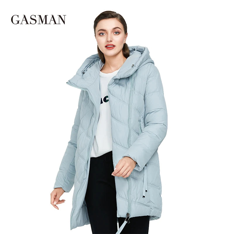 Lange Damen-Winterjacke mit Reißverschlusstaschen und Gürtel – hochwertige Parka-Oberbekleidung