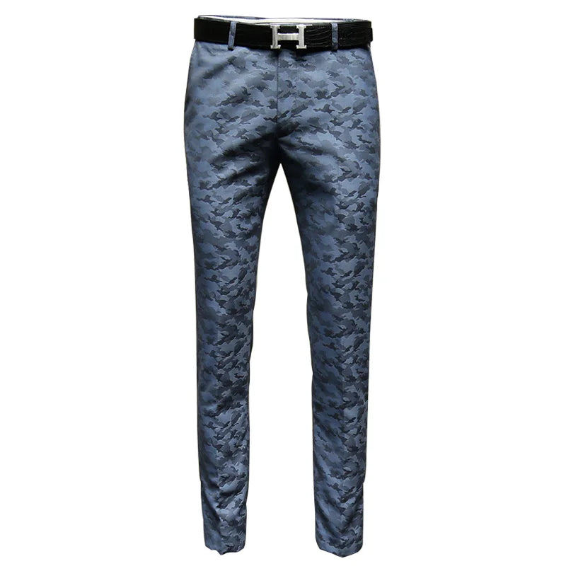 Herrenanzüge Hosen Blau Camouflage Bedruckt Mode Freizeitanzug Hose Slim Fit Büro Geschäftsmann Hochzeit Bräutigam Tragen Lange Hose