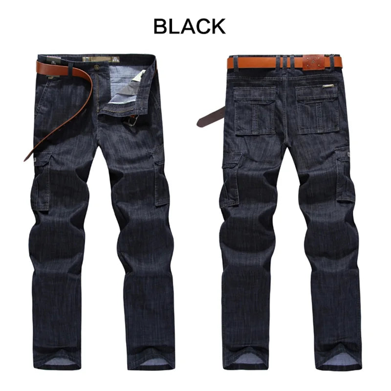 Herren Cargo-Denim-Hose mit normaler lockerer Passform und mehreren Taschen