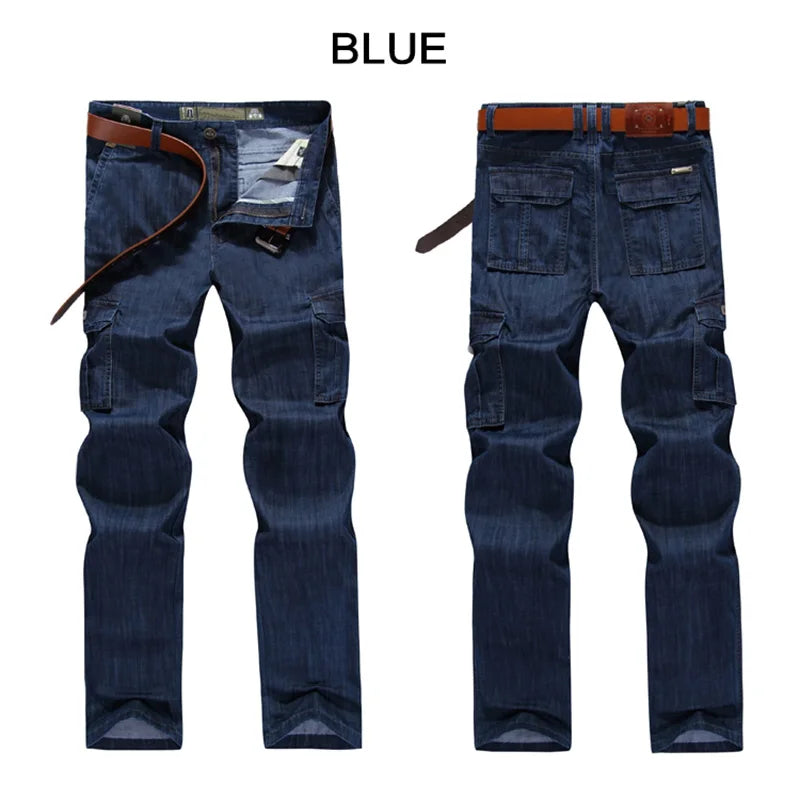 Herren Cargo-Denim-Hose mit normaler lockerer Passform und mehreren Taschen