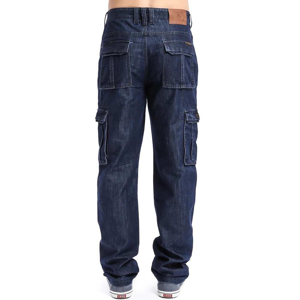 Herren Cargo-Denim-Hose mit normaler lockerer Passform und mehreren Taschen
