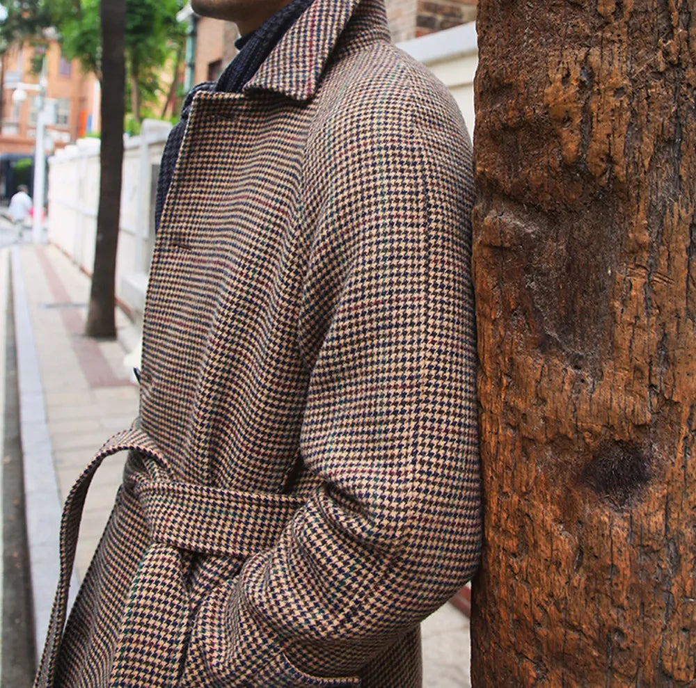 Herren Balmacaan-Mantel aus Tweed mit Hound's Tooth und Windjacke-Funktion