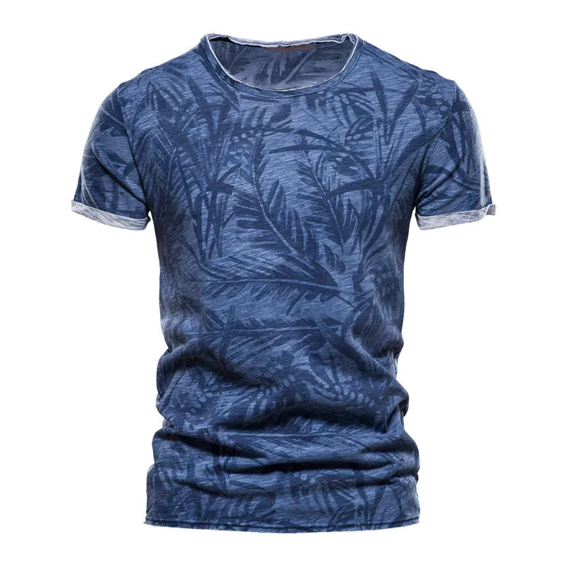 Herren T-Shirt im Hawaii-Stil aus 100 Prozent Baumwolle mit Oansatz Druck