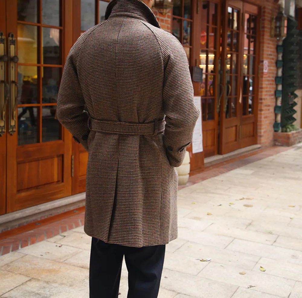 Herren Balmacaan-Mantel aus Tweed mit Hound's Tooth und Windjacke-Funktion