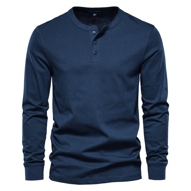 Herren Langarm T-Shirt mit Button-Down Kragen aus hochwertiger Baumwolle