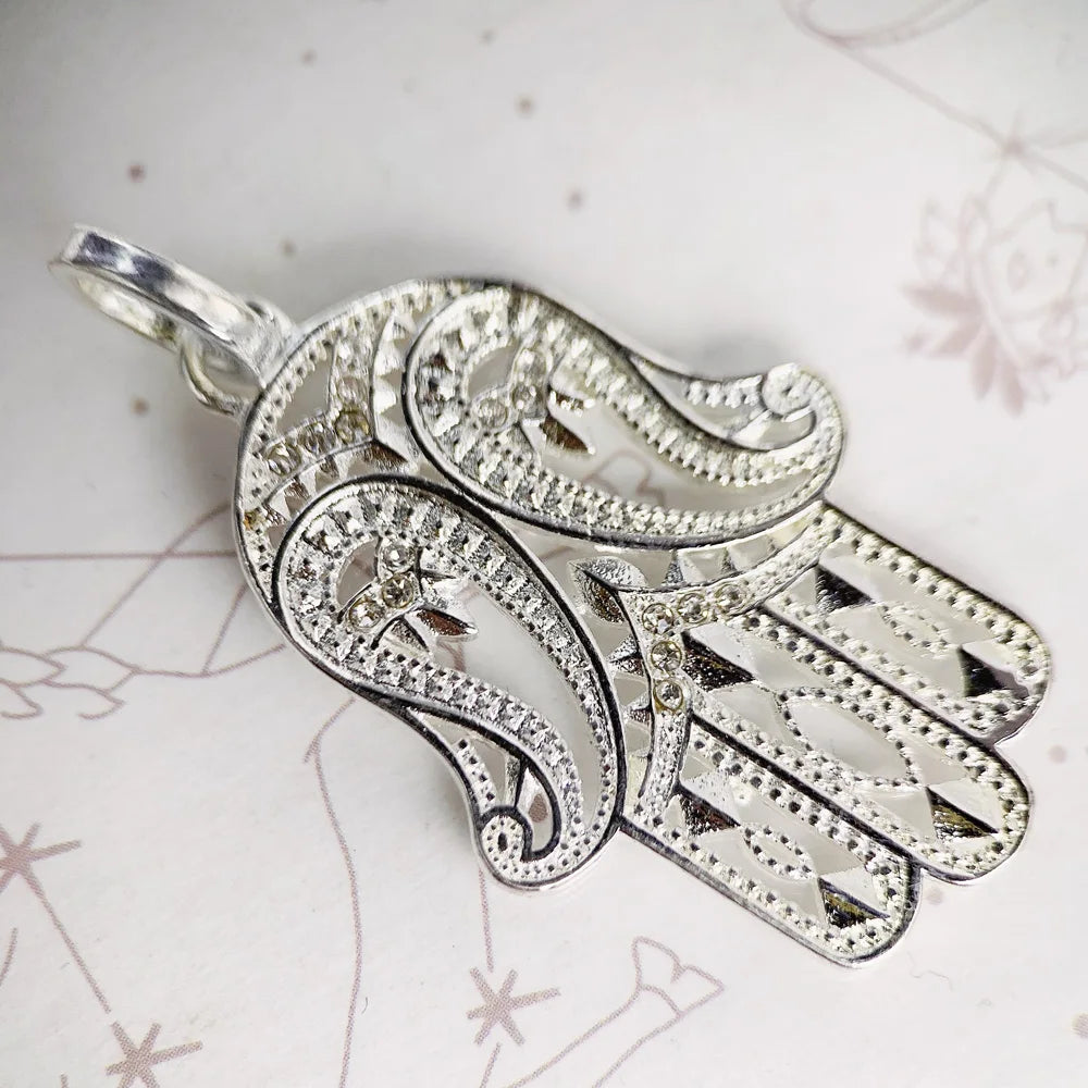 Damen-Charm-Anhänger Hand der Fatima Schutz V aus Sterlingsilber