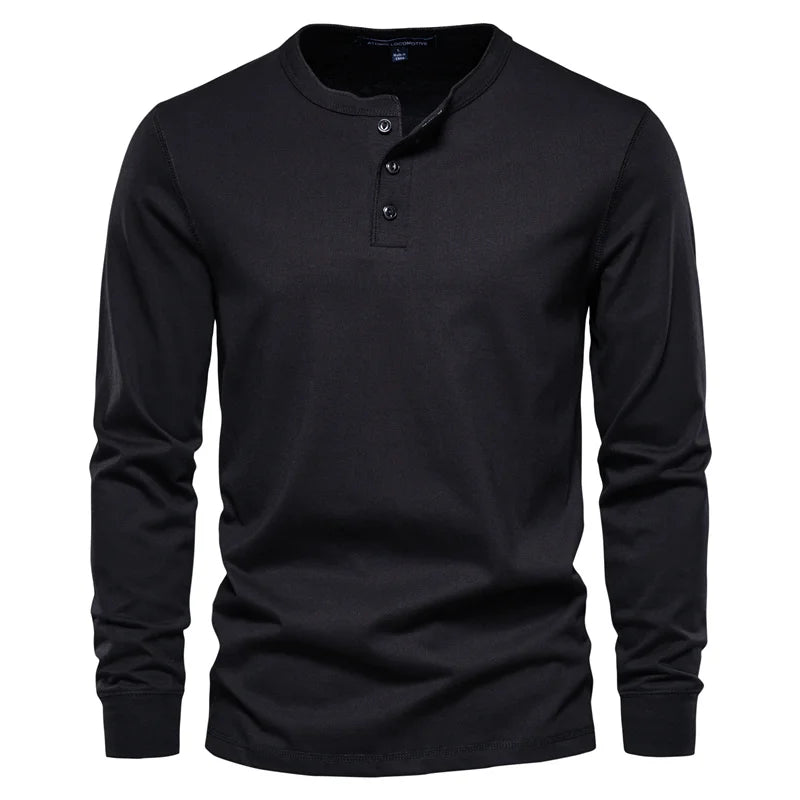Herren Langarm T-Shirt mit Henley-Kragen im einfarbigen Casual-Stil