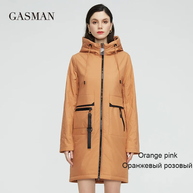 Dicke Damen-Winterjacke mit Kapuze und Reißverschluss – modischer Herbst-Parka in Unifarben