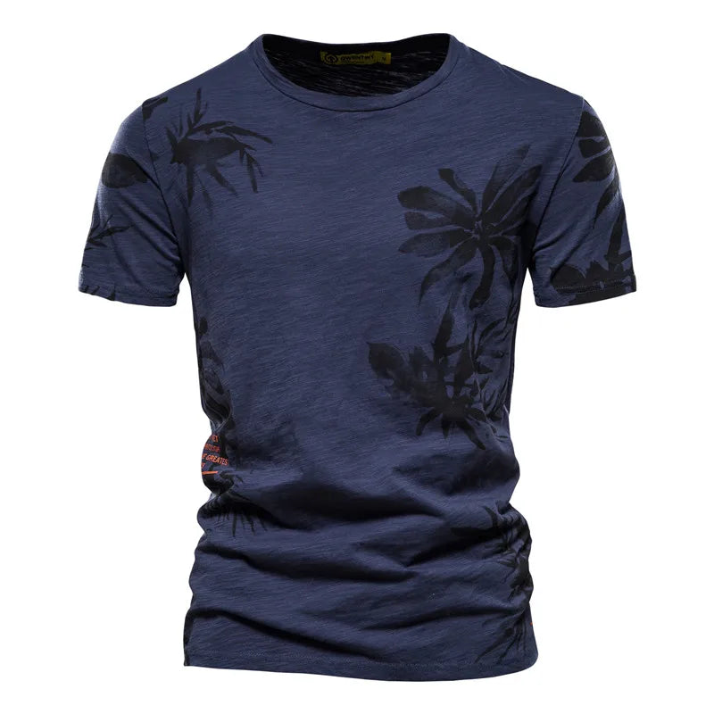 Herren T-Shirt im Hawaii-Stil aus 100 Prozent Baumwolle mit Oansatz Druck