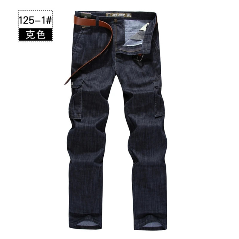 Herren Cargo-Denim-Hose mit normaler lockerer Passform und mehreren Taschen