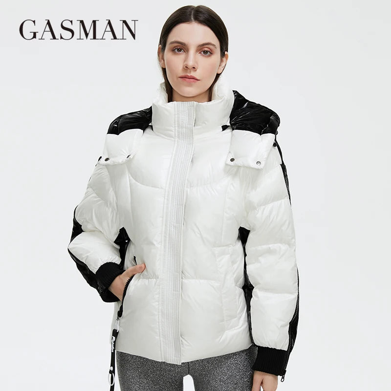 Dicke blaue Damen-Winterjacke mit Kapuze – modischer Daunenmantel für Frühling und Herbst, warm und biologisch.