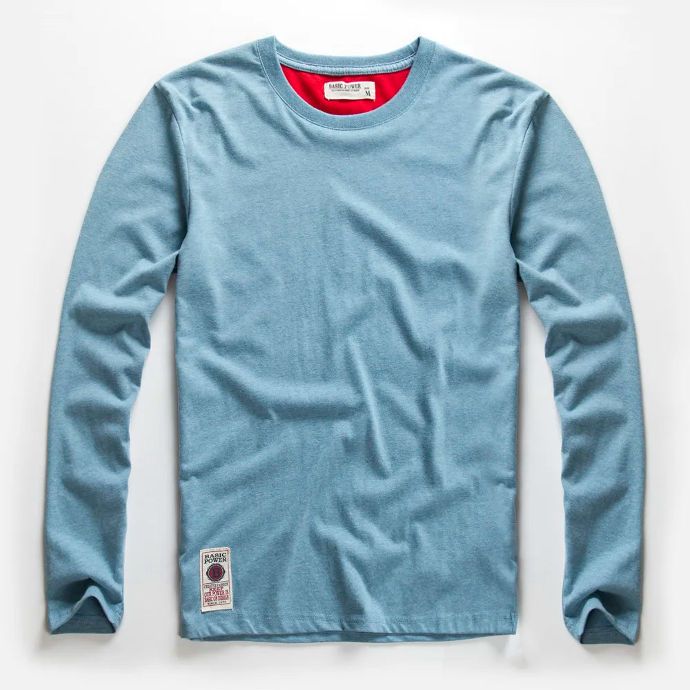 Herren Langarm T-Shirt aus Baumwolle in einfarbigem Design für Frühling und Herbst
