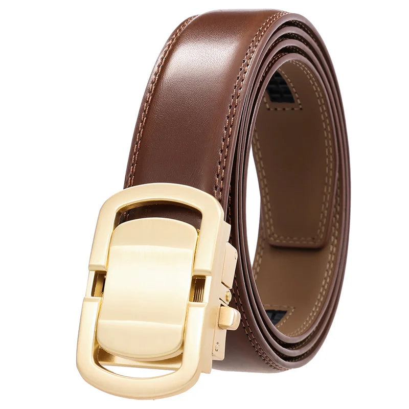 Herren-Gürtel aus Leder, 3,5 cm Breite, Natur-Rindsleder, Automatik-Schnalle, geeignet für formelle Anlässe