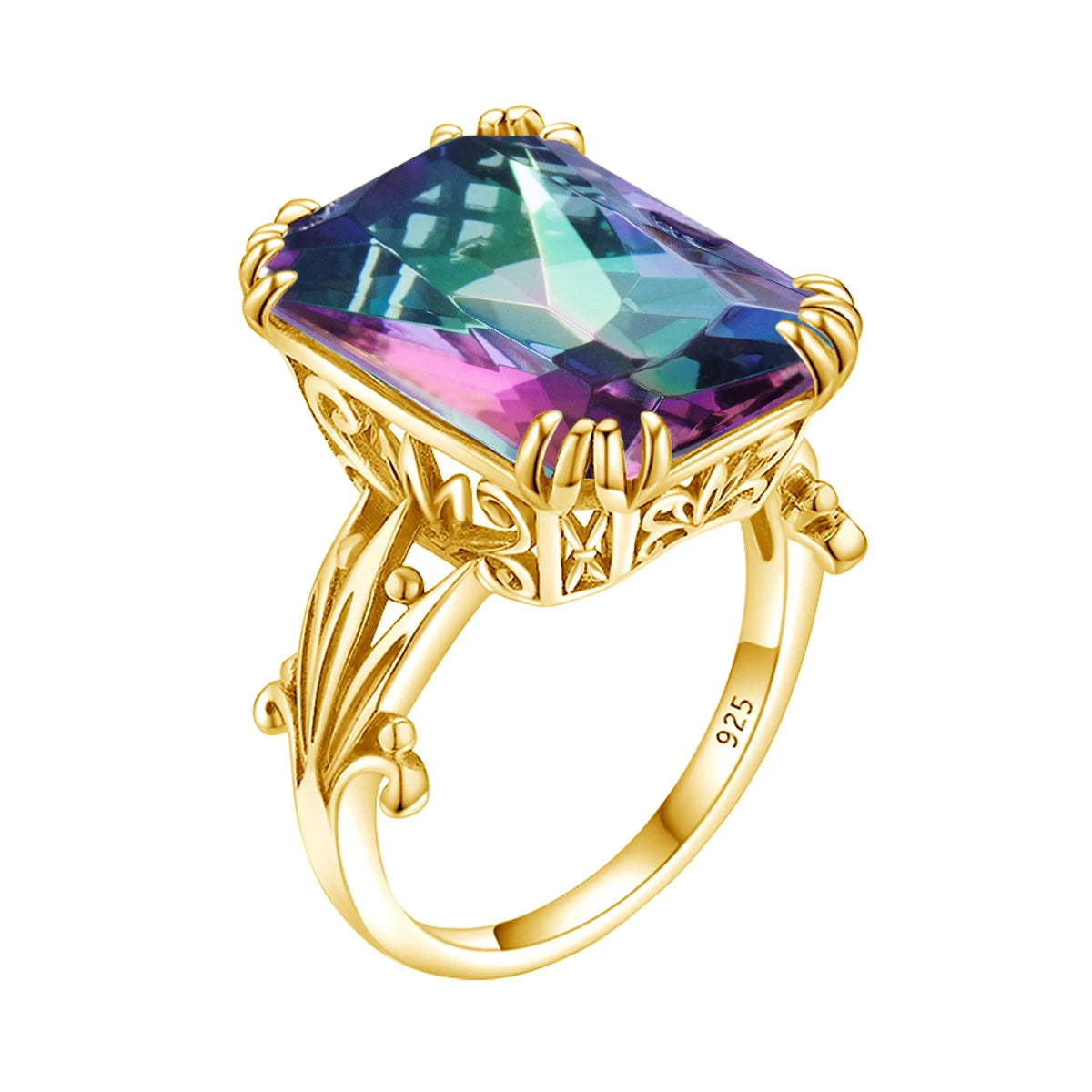 Damen-Ring aus 925er Silber mit großem rechteckigem Citrinstein für eleganten Alltagslook