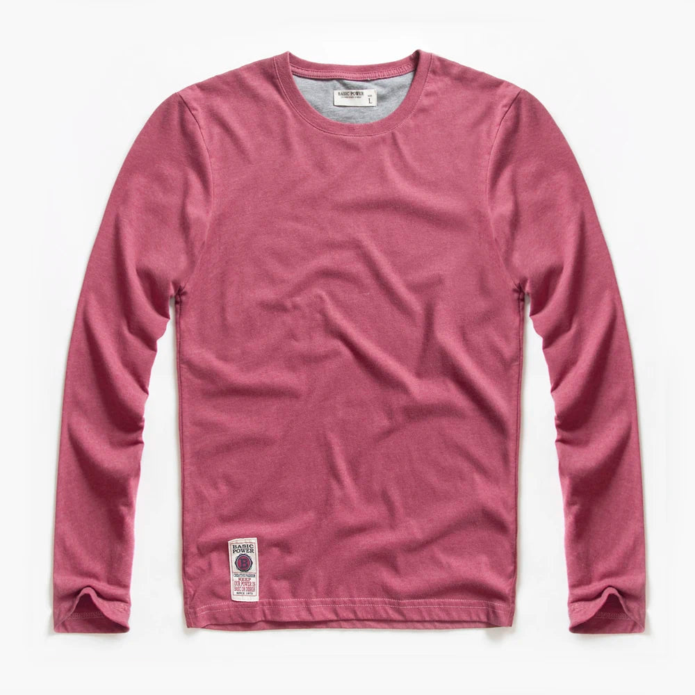 Herren Langarm T-Shirt aus Baumwolle in einfarbigem Design für Frühling und Herbst