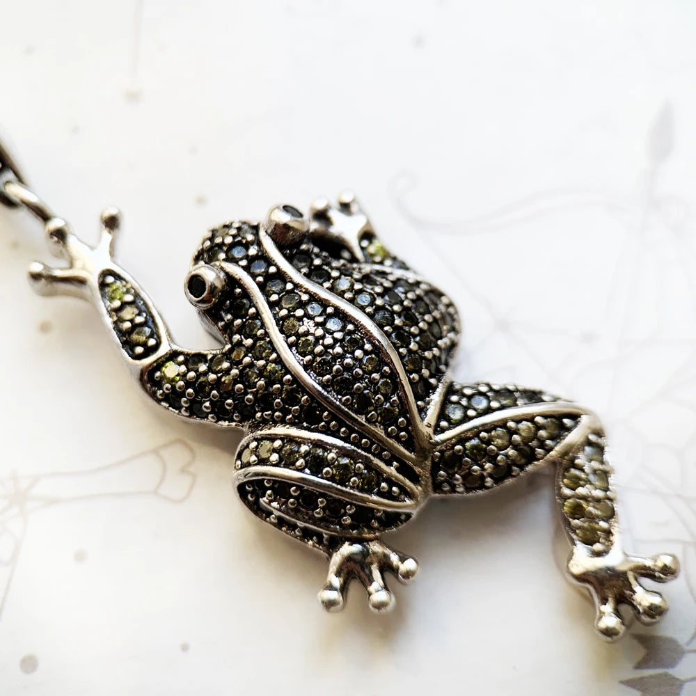 Damen-Charm-Anhänger grüner Frosch Eva Glamour aus Sterlingsilber