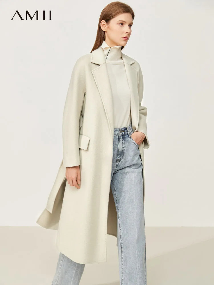 Damen Wollmantel aus 100 Prozent Wolle mit eleganter doppelter Seite und Taschen