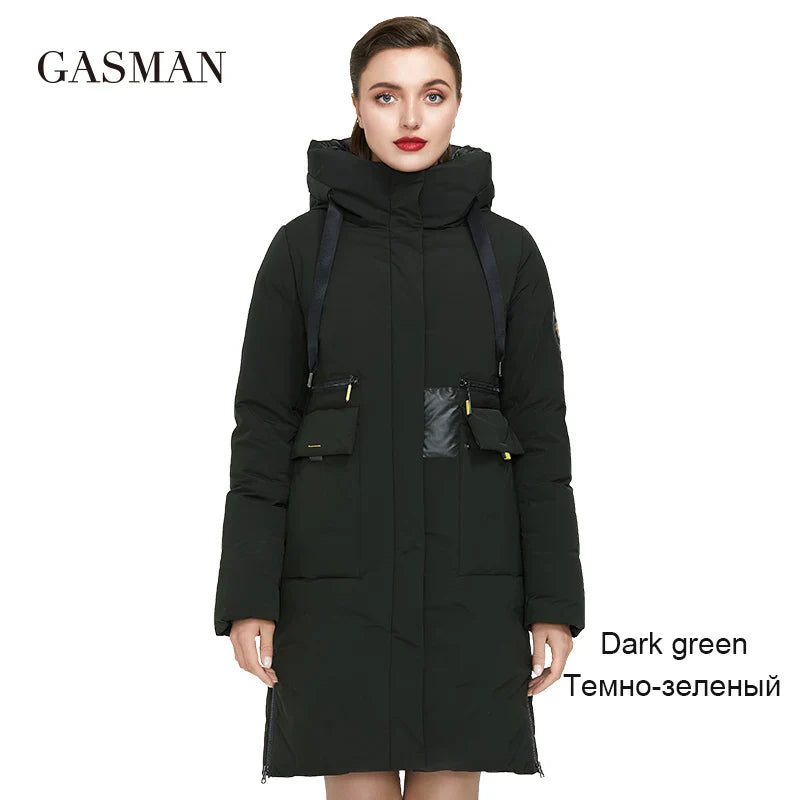 Lange Damen-Daunenjacke mit Kapuze – warme Winterparka im modischen Design