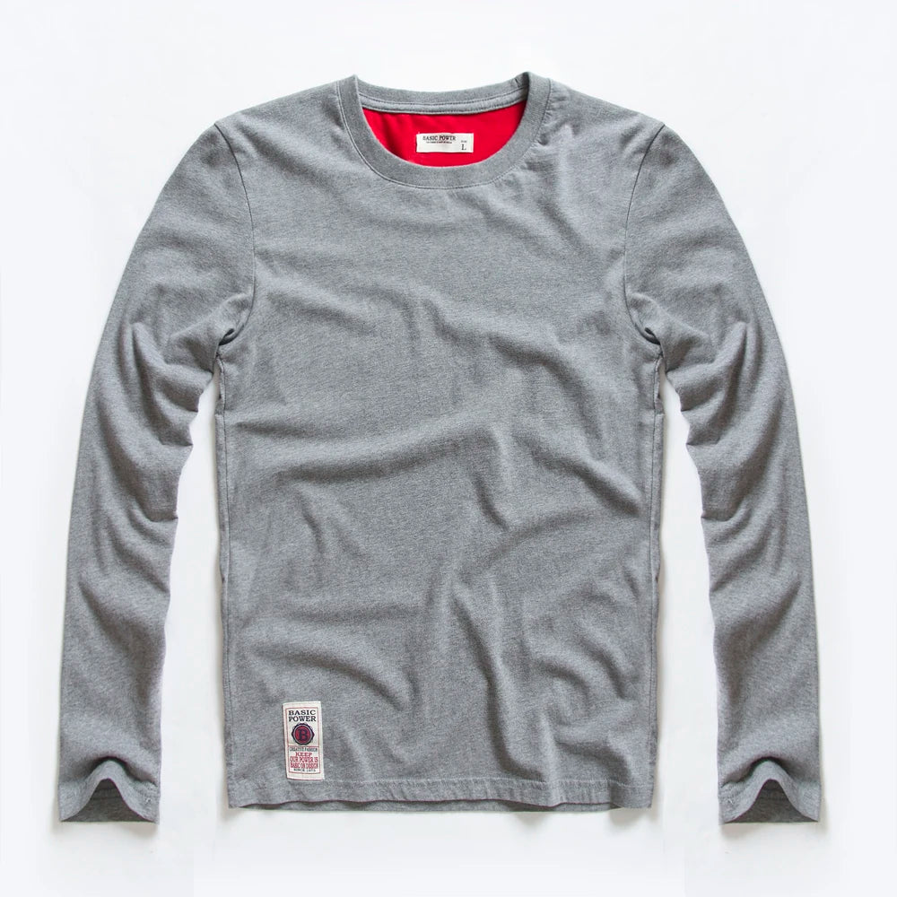 Herren Langarm T-Shirt aus Baumwolle in einfarbigem Design für Frühling und Herbst