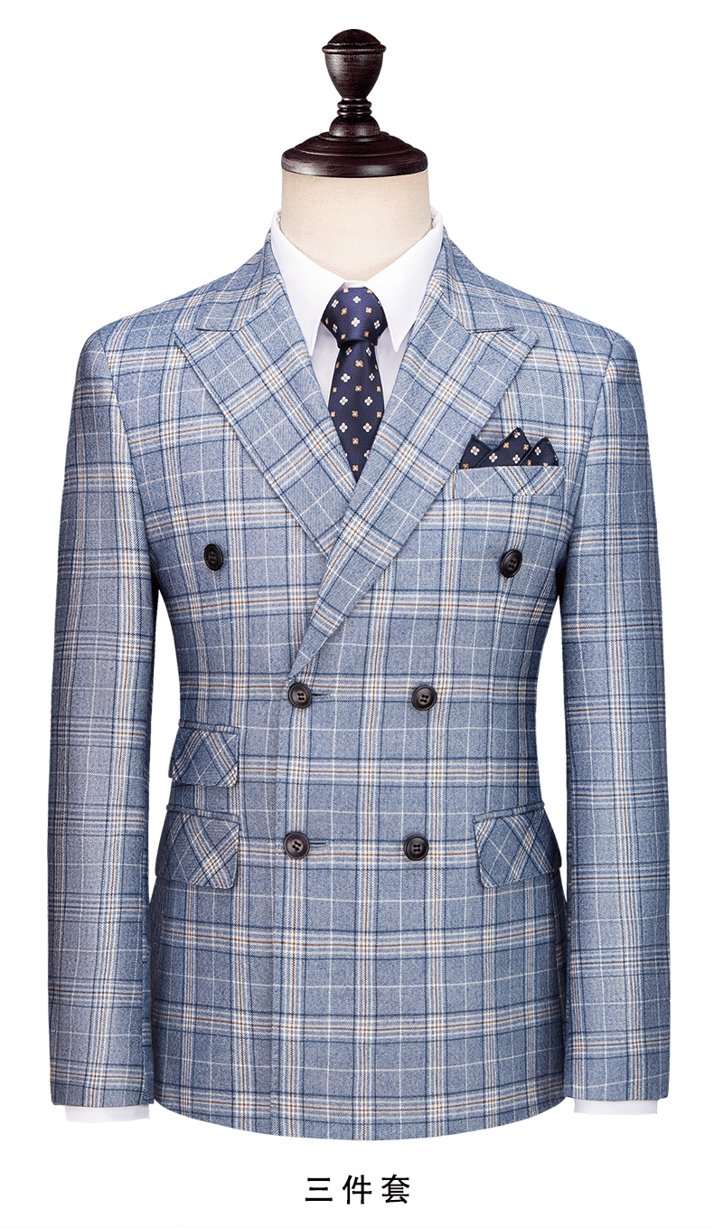 Hochwertiger Herren Anzug 3-teilig: Kariert, Slim Fit, Business & Hochzeit, Blazer Weste Hose