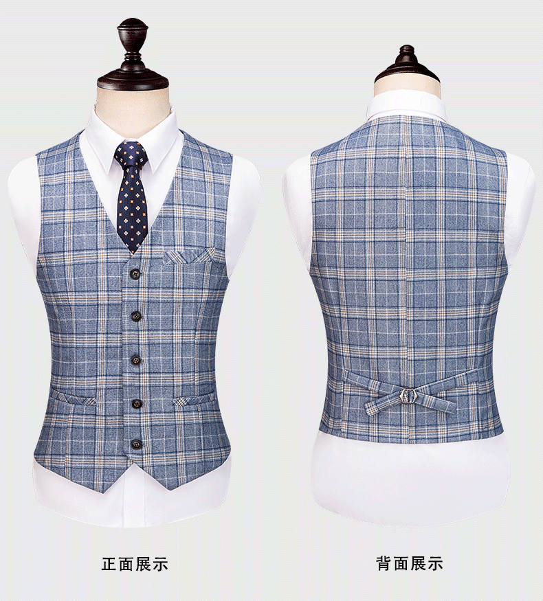 Hochwertiger Herren Anzug 3-teilig: Kariert, Slim Fit, Business & Hochzeit, Blazer Weste Hose