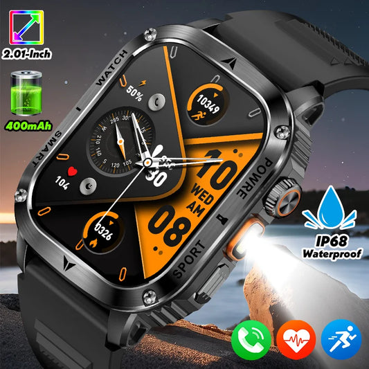 Männer Smartwatch mit 2,01 Zoll HD Bildschirm und Bluetooth-Anruf-Funktion