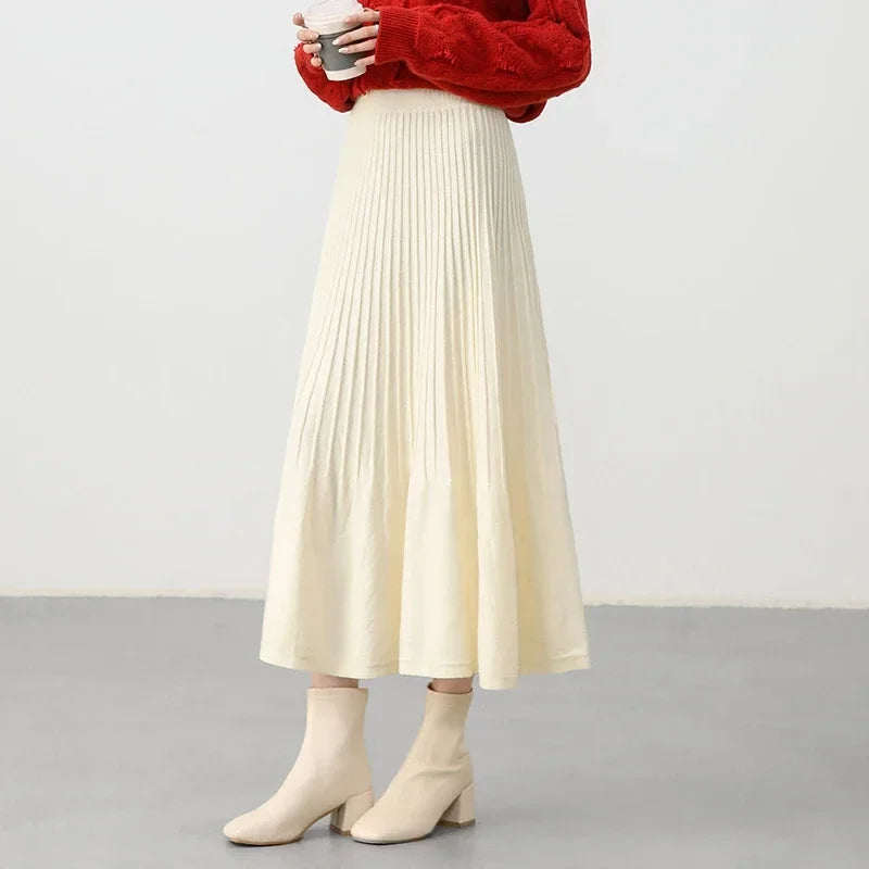 Damen Midi Rock im A-Linien-Stil mit eleganten Falten für den Winter